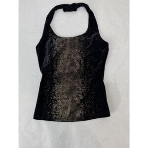 Vintage Y2K Halter Tank NWT My Michelle Black Velvet Gold Glitter Medium